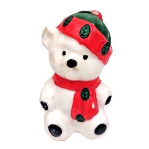 Christmas Candle Polar Bear With Hat & Scarf 4" New Unburned Christmas Decor